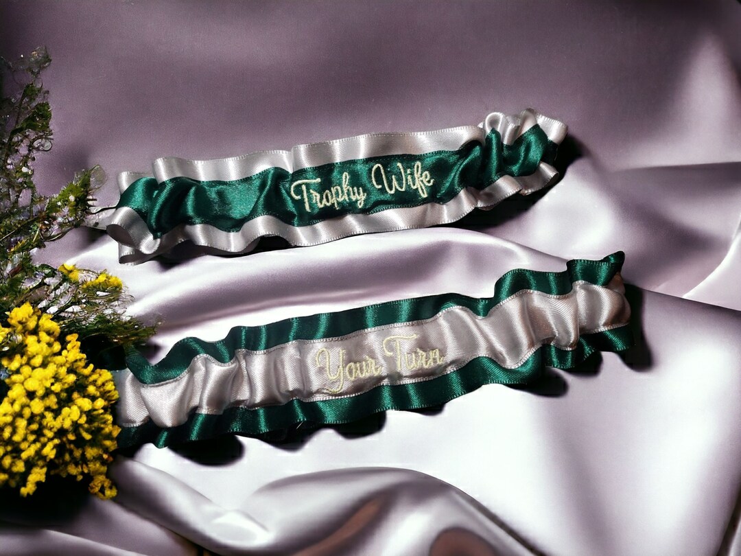 Trophy Wife Your Turn Custom Colors Embroidered Wedding Bridal Garter Set Personalized | MakerPlace by Michaels Trophy Wife Your Turn Custom Colors Embroidered Wedding Bridal Garter Set Personalized | MakerPlace by Michaels